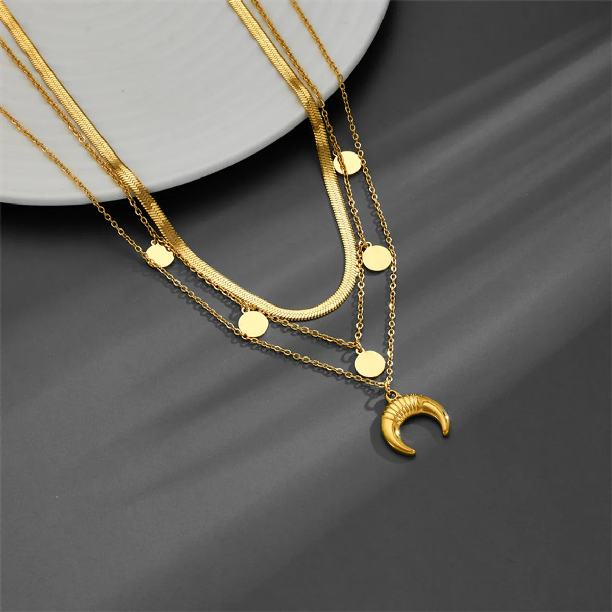 Lady Moon Titanium Steel Plating 18k Gold Plated Layered Necklaces