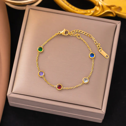 304 Stainless Steel 18K Gold Plated Lady Plating Inlay Multicolor Artificial Rhinestones Bracelets Earrings Necklace