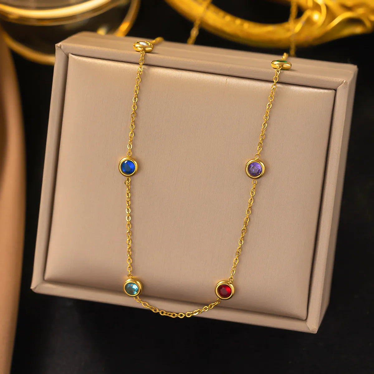 304 Stainless Steel 18K Gold Plated Lady Plating Inlay Multicolor Artificial Rhinestones Bracelets Earrings Necklace