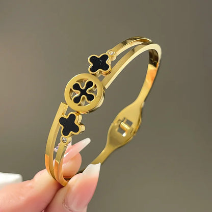 Lady Parthenocissus Grass Four Leaf Clover Letter Titanium Steel Bangle In Bulk