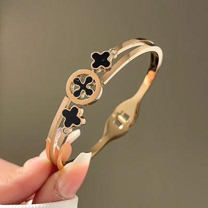 Lady Parthenocissus Grass Four Leaf Clover Letter Titanium Steel Bangle In Bulk