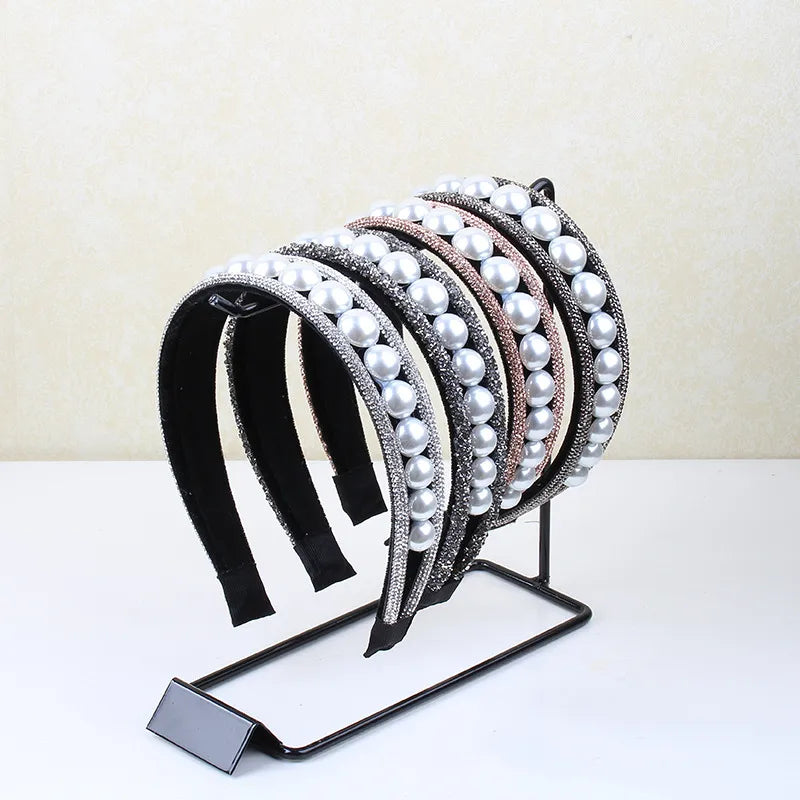 Lady Pearl Cloth Inlay Artificial Crystal Rhinestones Hair Band