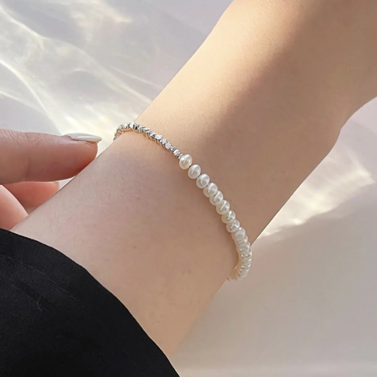 Lady Pearl Sterling Silver Beaded Plating Bracelets