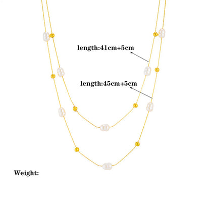 Wholesale Jewelry Lady Pearl 304 Stainless Steel 18K Gold Plated Beaded Plating Layered Necklaces