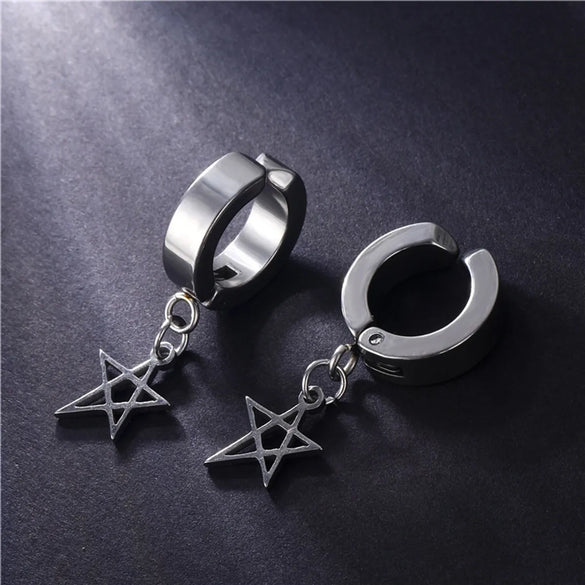 1 Piece Lady Pentagram Titanium Steel Plating Hollow Out Drop Earrings