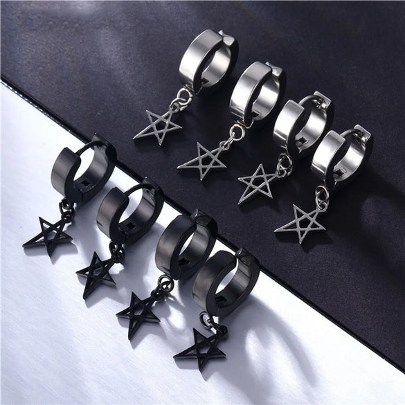 1 Piece Lady Pentagram Titanium Steel Plating Hollow Out Drop Earrings