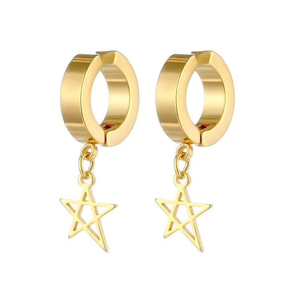 1 Piece Lady Pentagram Titanium Steel Plating Hollow Out Drop Earrings