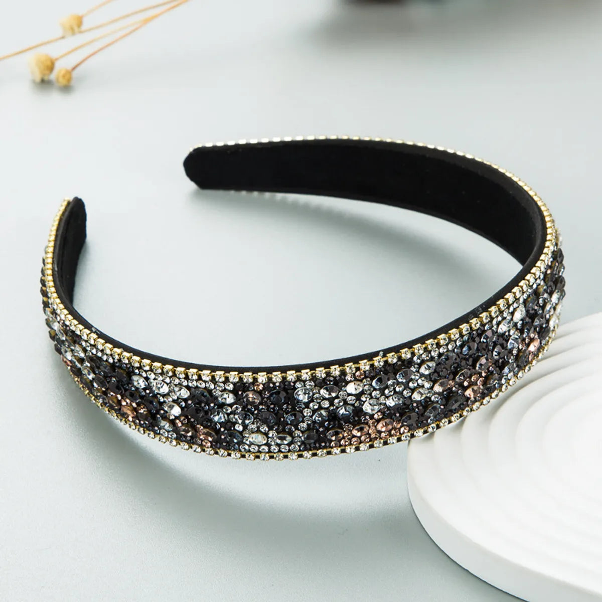 Lady Plaid Cloth Diamond Rhinestones Hair Band 1 Piece