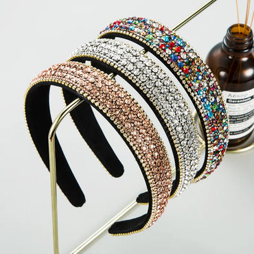 Women'S Lady Plaid Cloth Diamond Rhinestones Hair Band