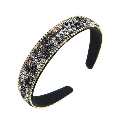 Women'S Lady Plaid Cloth Diamond Rhinestones Hair Band