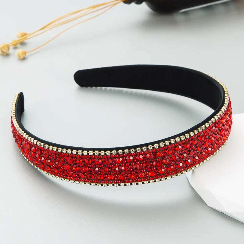 Women'S Lady Plaid Cloth Diamond Rhinestones Hair Band