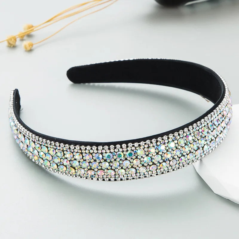 Women'S Lady Plaid Cloth Diamond Rhinestones Hair Band