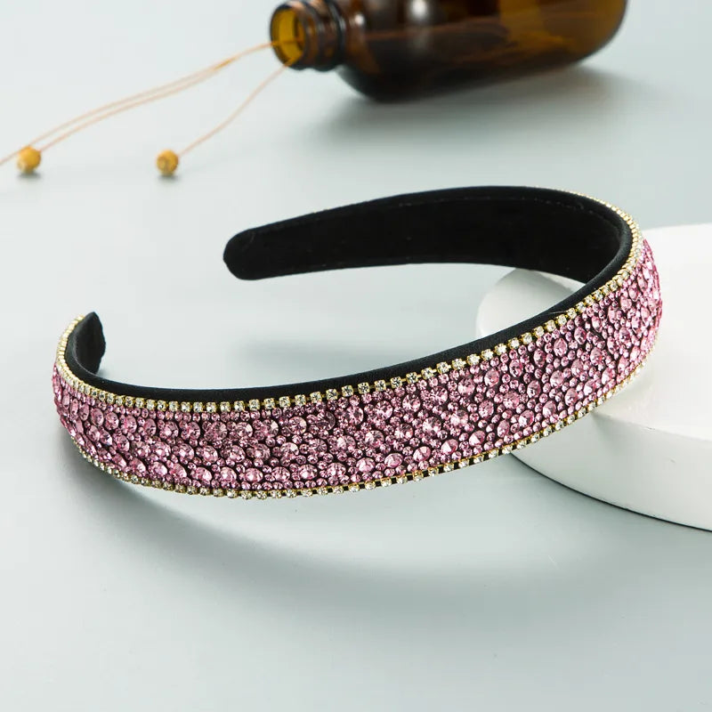 Women'S Lady Plaid Cloth Diamond Rhinestones Hair Band