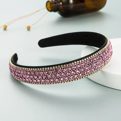 Women'S Lady Plaid Cloth Diamond Rhinestones Hair Band