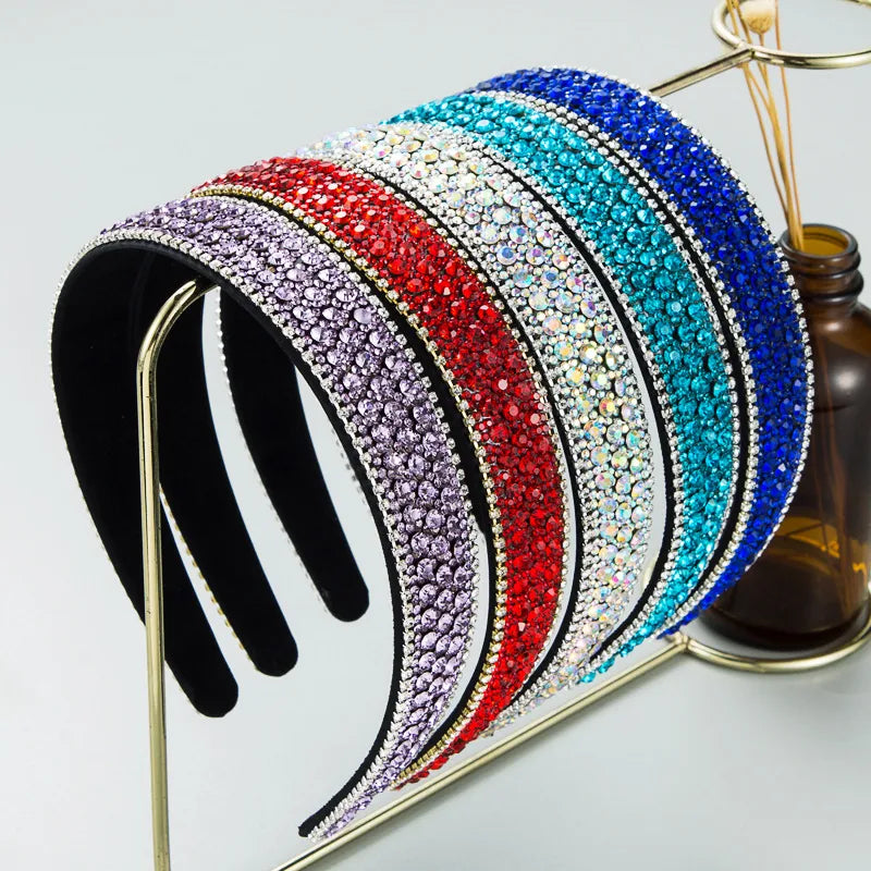 Women'S Lady Plaid Cloth Diamond Rhinestones Hair Band