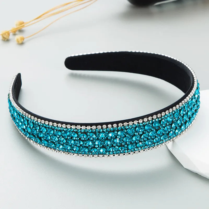 Women'S Lady Plaid Cloth Diamond Rhinestones Hair Band