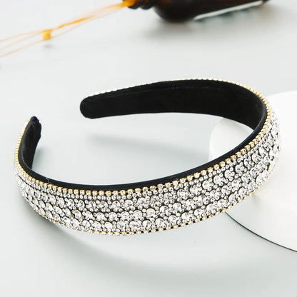 Women'S Lady Plaid Cloth Diamond Rhinestones Hair Band