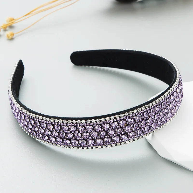 Women'S Lady Plaid Cloth Diamond Rhinestones Hair Band