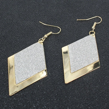 1 Pair Lady Rhombus Mesh Alloy Drop Earrings