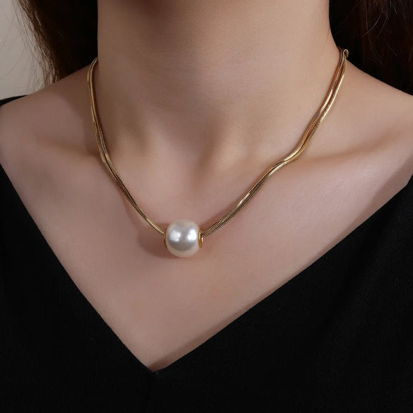 Wholesale Jewelry Lady Romantic Round 304 Stainless Steel Titanium Steel Artificial Pearls Plating Pendant Necklace