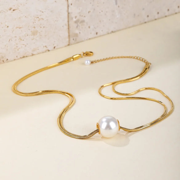 Wholesale Jewelry Lady Romantic Round 304 Stainless Steel Titanium Steel Artificial Pearls Plating Pendant Necklace