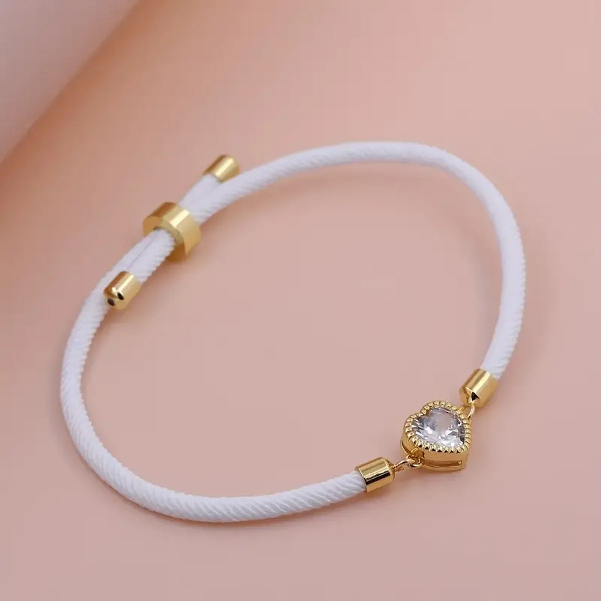 Lady Romantic Shiny Heart Shape Rope Copper Plating Inlay Zircon 18k Gold Plated Unisex Drawstring Bracelets