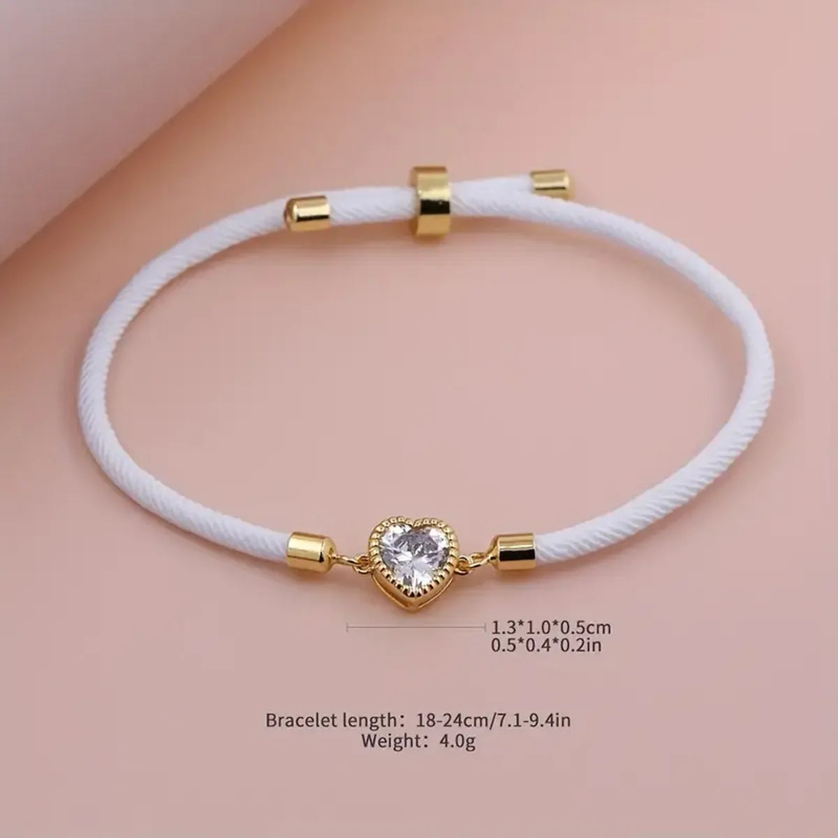 Lady Romantic Shiny Heart Shape Rope Copper Plating Inlay Zircon 18k Gold Plated Unisex Drawstring Bracelets