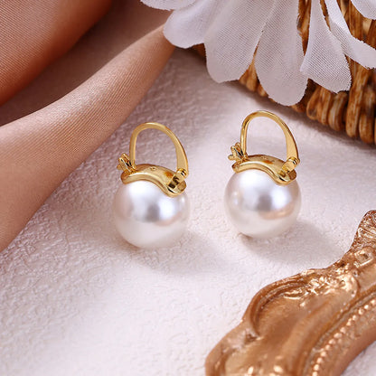 Lady Round Imitation Pearl Women'S Earrings 1 Pair