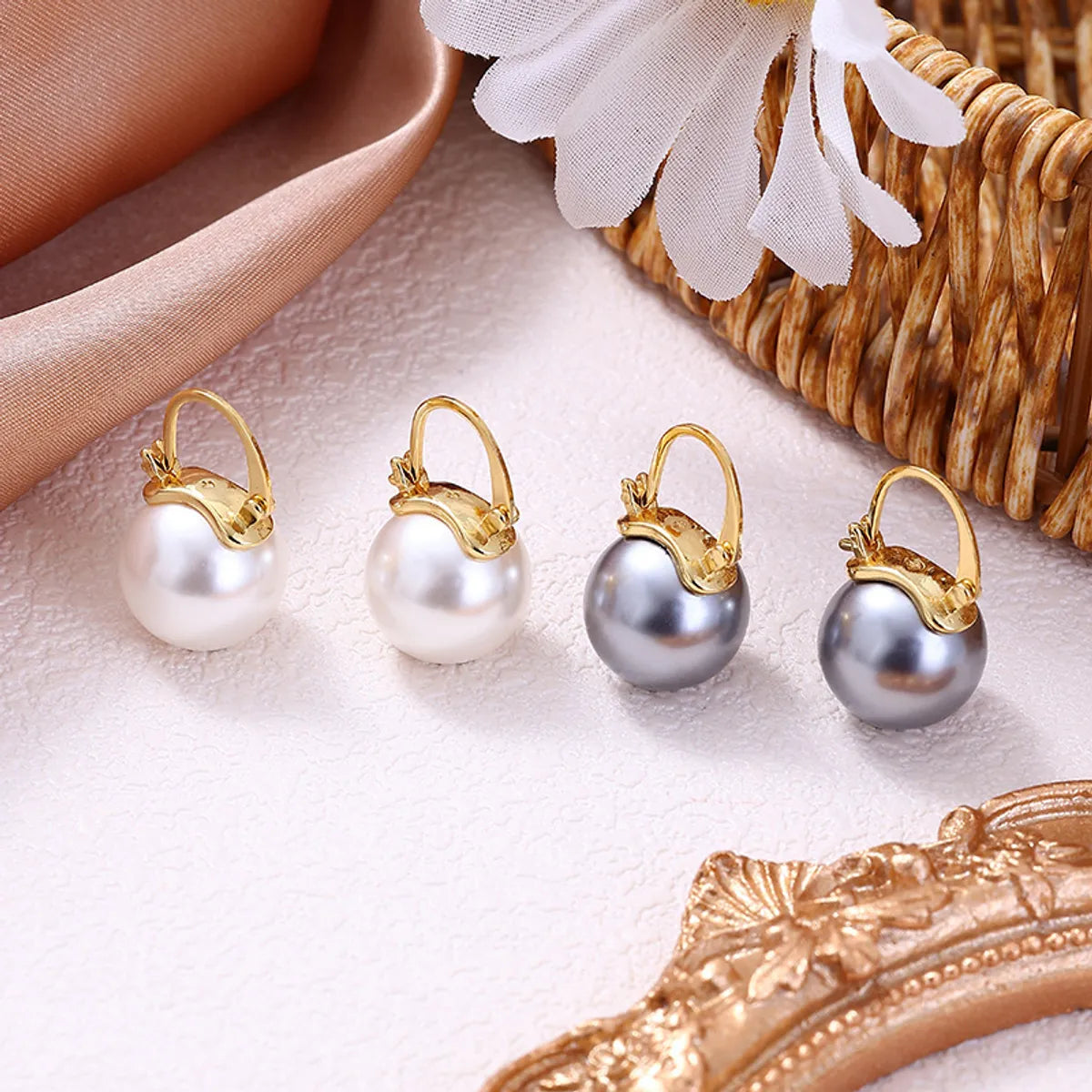 Lady Round Imitation Pearl Women'S Earrings 1 Pair