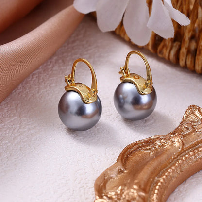 Lady Round Imitation Pearl Women'S Earrings 1 Pair