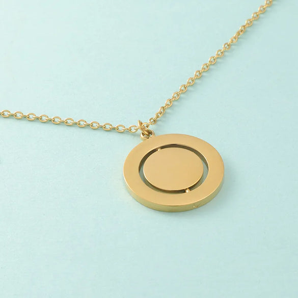 Wholesale Jewelry Round Customization Laser Engraving Stainless Steel 18K Gold Plated Pendant Necklace