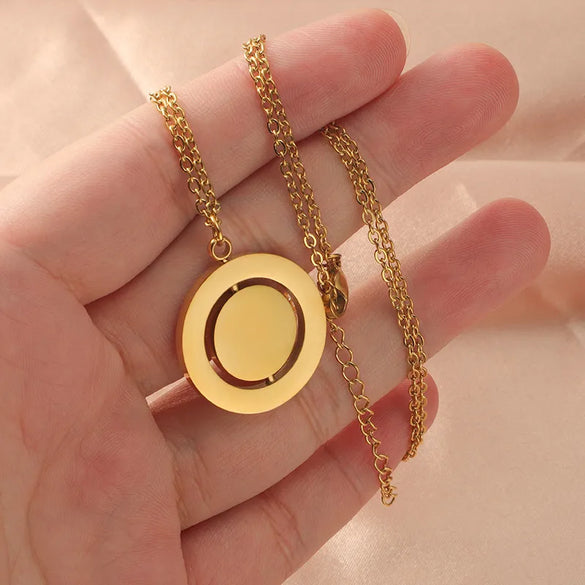 Wholesale Jewelry Round Customization Laser Engraving Stainless Steel 18K Gold Plated Pendant Necklace