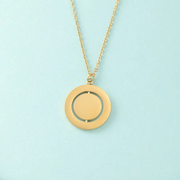 Wholesale Jewelry Round Customization Laser Engraving Stainless Steel 18K Gold Plated Pendant Necklace