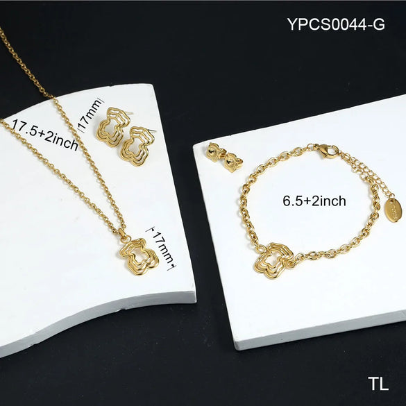Wholesale Jewelry Lady Round 304 Stainless Steel 18K Gold Plated Plating Earrings Necklace
