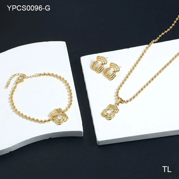 Wholesale Jewelry Lady Round 304 Stainless Steel 18K Gold Plated Plating Earrings Necklace
