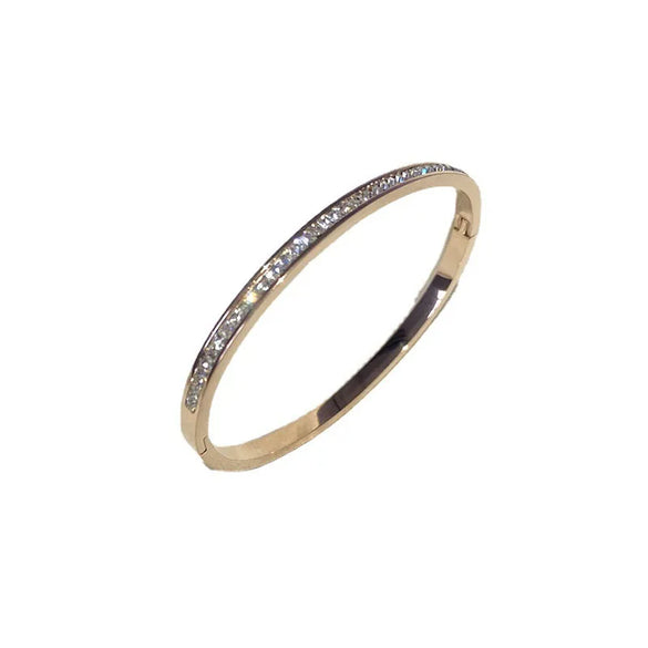 Lady Round Titanium Steel Plating Artificial Rhinestones Bangle