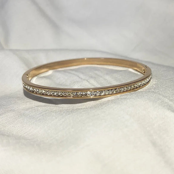 Lady Round Titanium Steel Plating Artificial Rhinestones Bangle