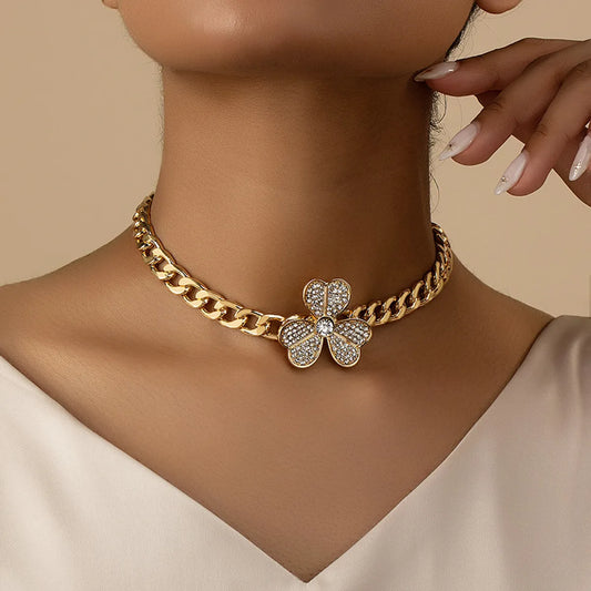 Lady Shamrock Gold Plated Rhinestones Alloy Wholesale Choker