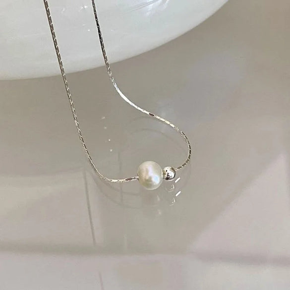 Lady Simple Style Geometric Freshwater Pearl Sterling Silver Necklace In Bulk