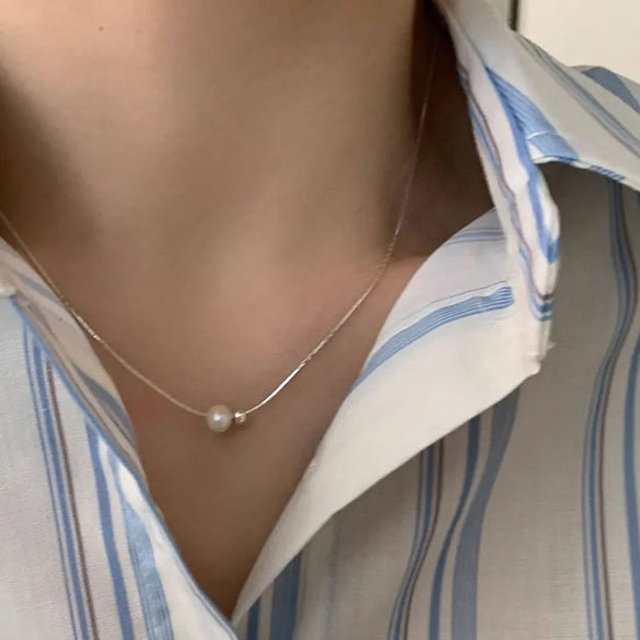 Lady Simple Style Geometric Freshwater Pearl Sterling Silver Necklace In Bulk