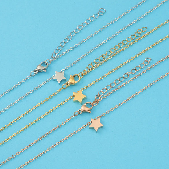 Stainless Steel 18K Gold Plated Lady Simple Style Star Moon Heart Shape None Pendant Necklace