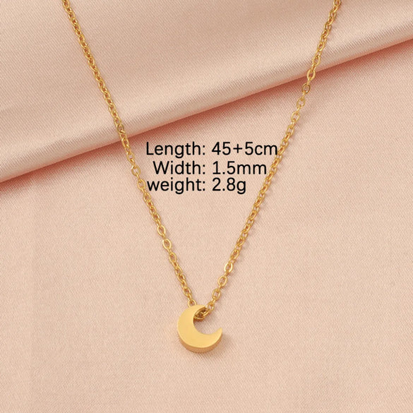 Stainless Steel 18K Gold Plated Lady Simple Style Star Moon Heart Shape None Pendant Necklace