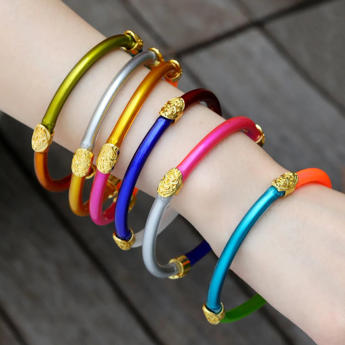 Lady Solid Color Alloy Silica Gel Plating Women'S Bangle