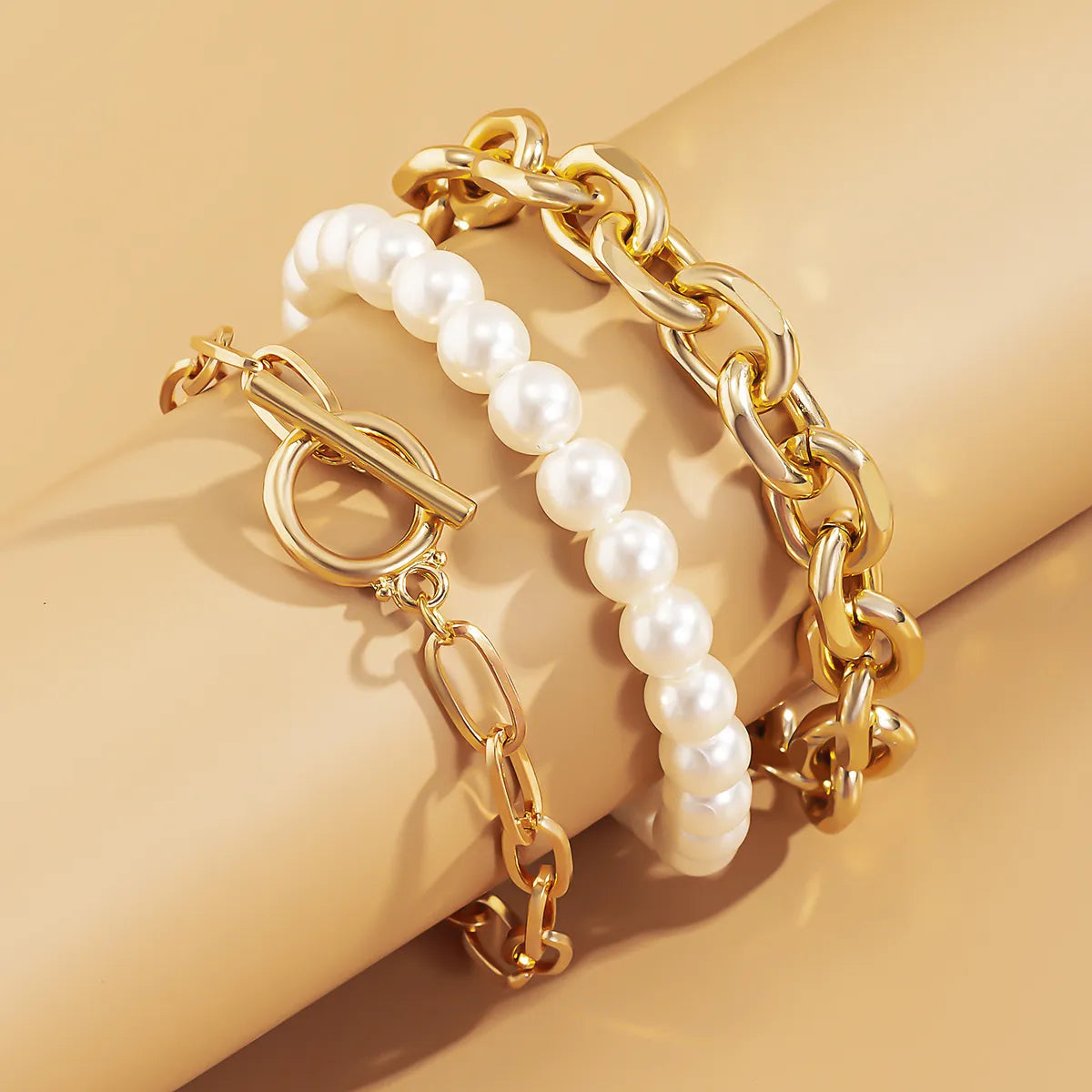 Lady Solid Color Artificial Pearl Alloy Wholesale Bracelets