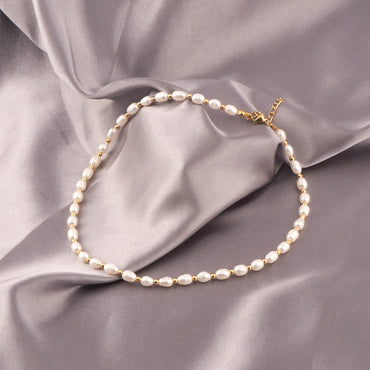 Lady Solid Color Freshwater Pearl Titanium Steel Beaded Plating Necklace