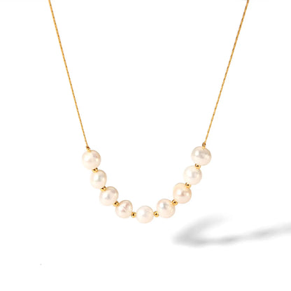 Lady Solid Color Stainless Steel Freshwater Pearl Beaded Plating 18k Gold Plated Necklace