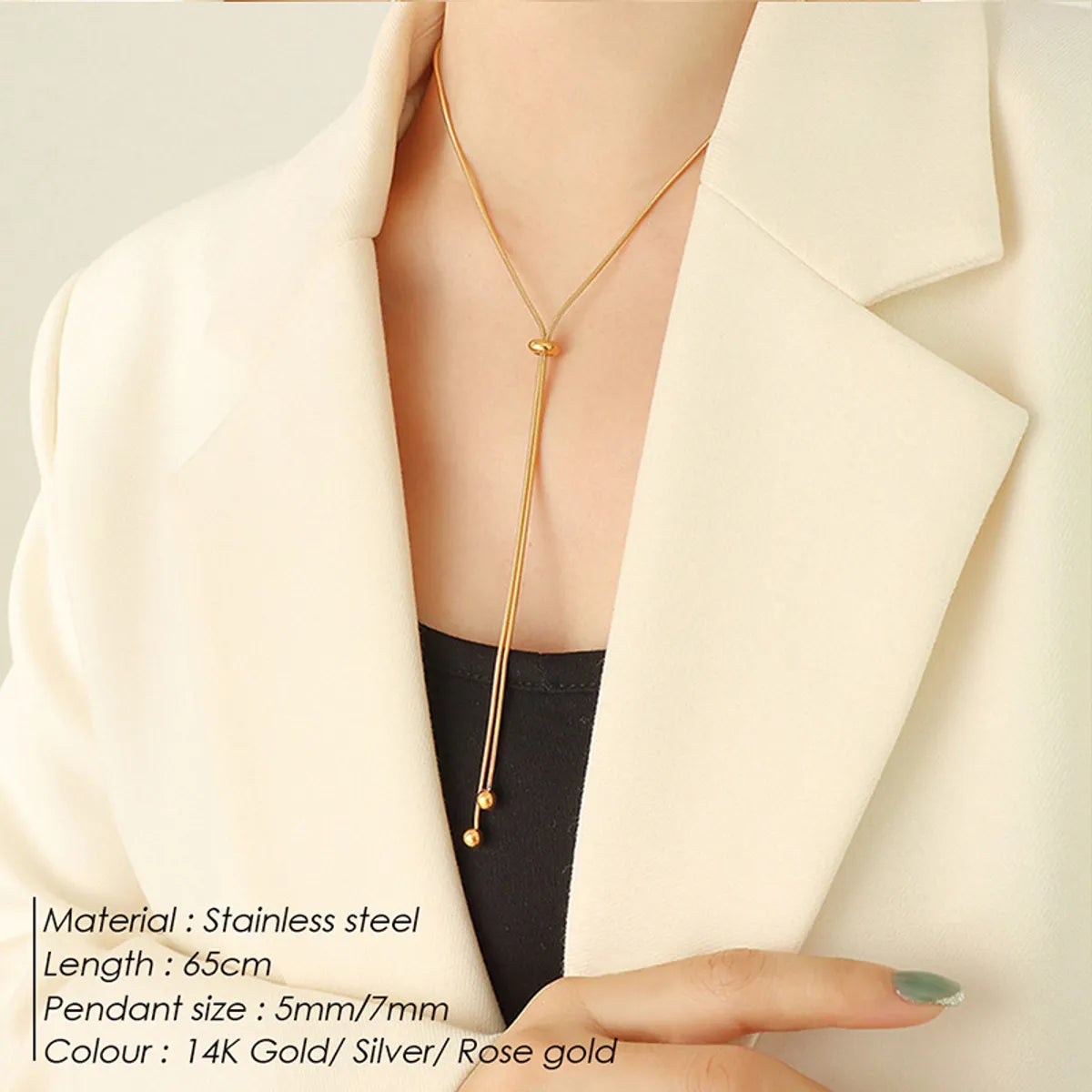 Lady Solid Color Stainless Steel Plating 14k Gold Plated Long Necklace