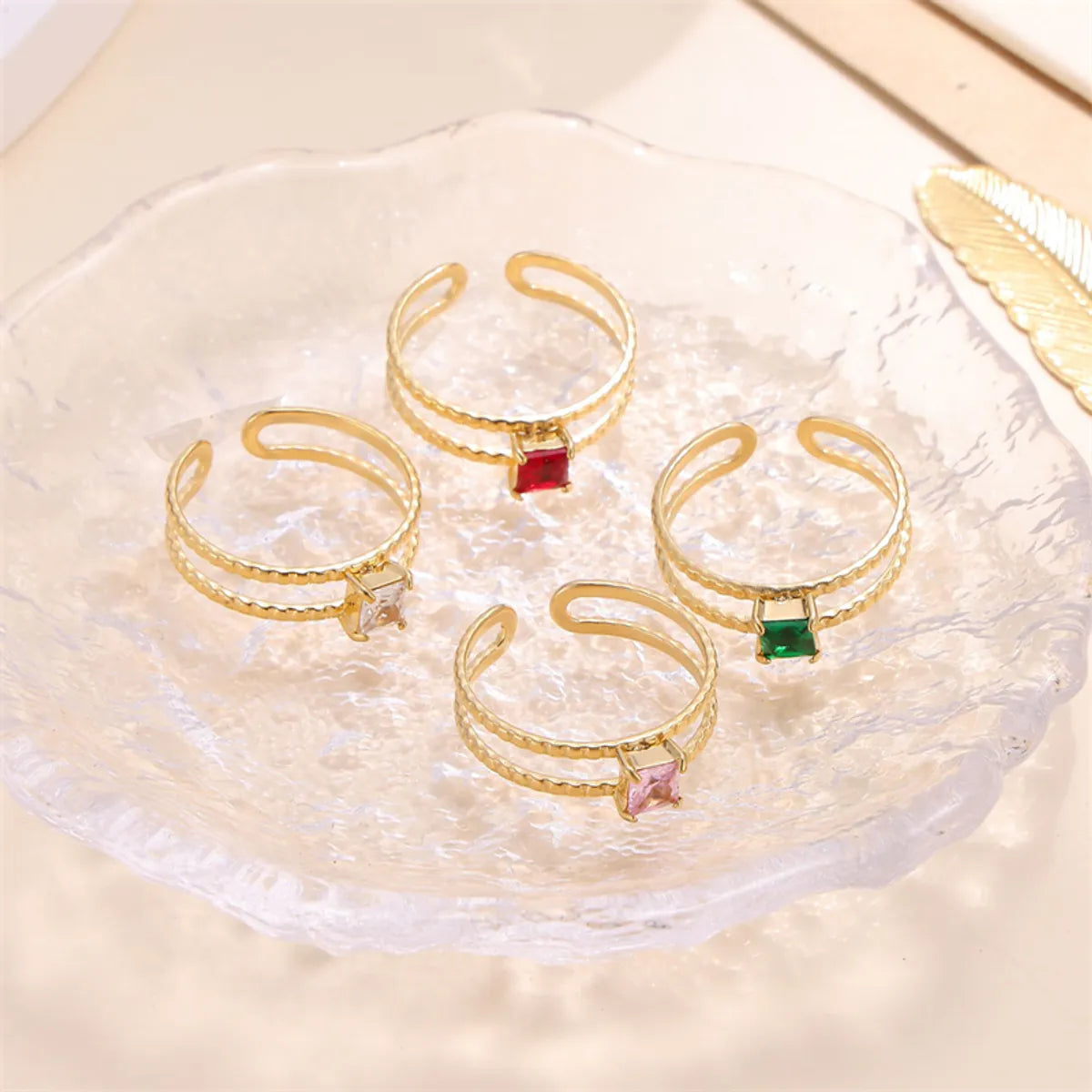 Lady Solid Color Stainless Steel Plating Inlay Zircon 18k Gold Plated Open Rings