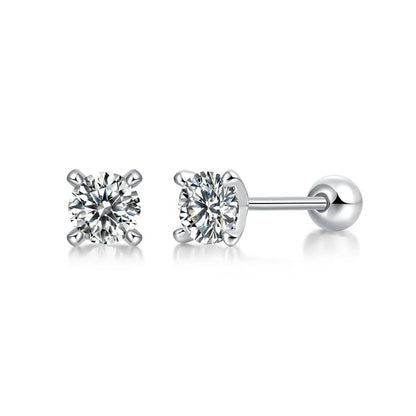 Lady Solid Color Sterling Silver Plating Inlay Moissanite Ear Studs