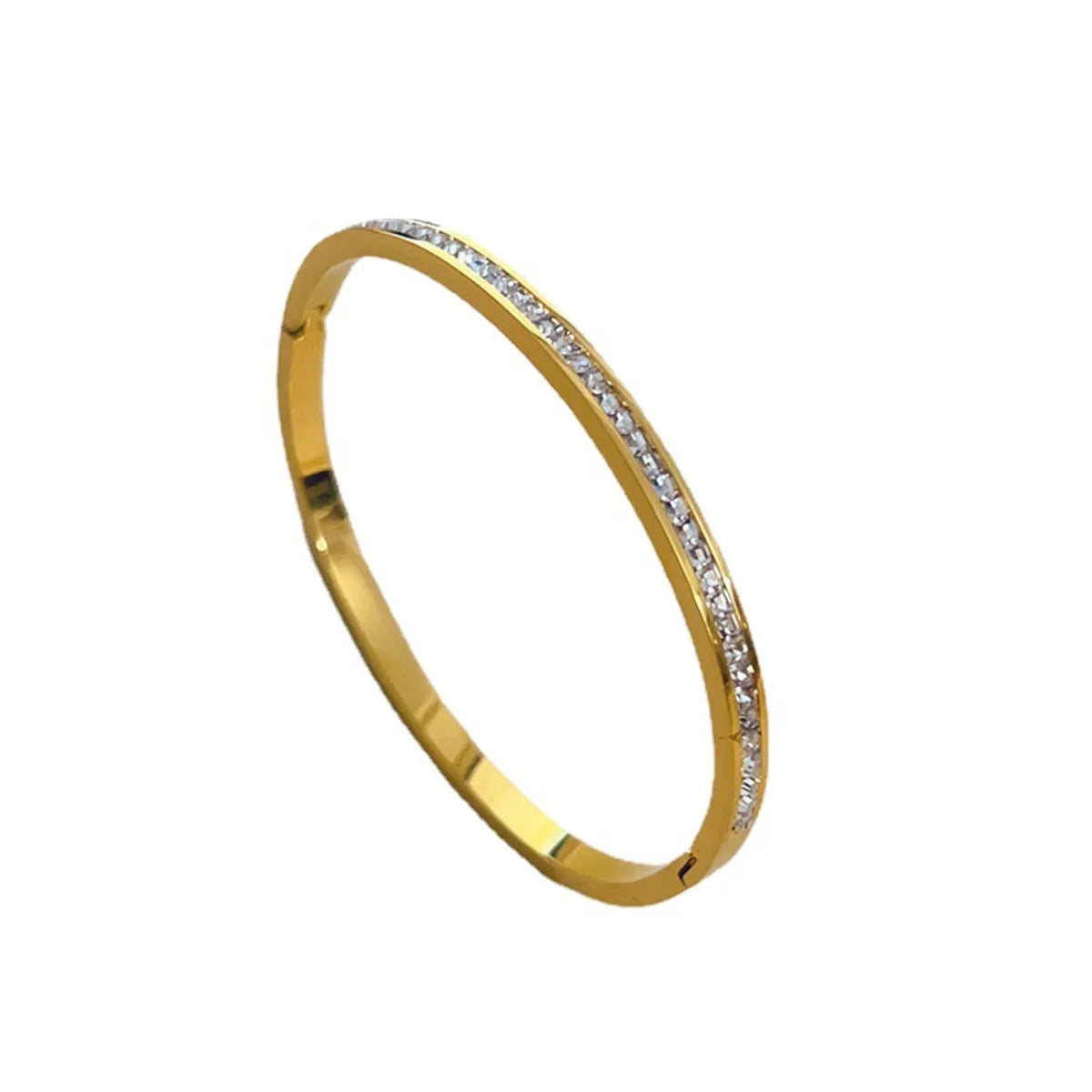 Lady Solid Color Titanium Steel Plating Inlay Zircon Bangle